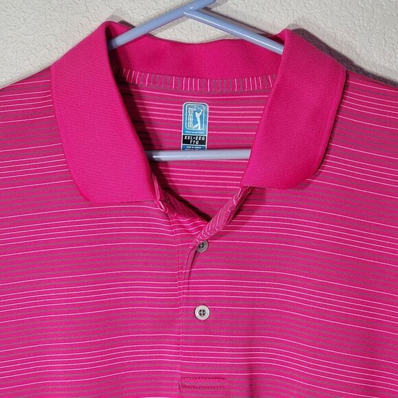 PGA Tour Mens XXL Pink Striped Short Sleeve Polo Shirt 100% Polyester - Picture 3 of 6